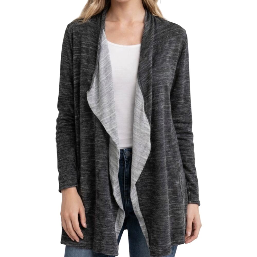 Eileen Fisher Waterfall Cardigan Sweater Drapey 100% Cotton Heather Gray Large